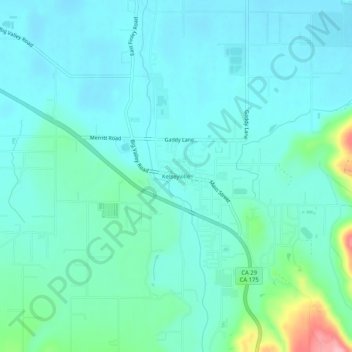 Mapa topográfico Kelseyville, altitude, relevo