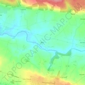 Mapa topográfico Kerrio, altitude, relevo