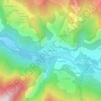 Mapa topográfico Les Thuiles Hautes, altitude, relevo