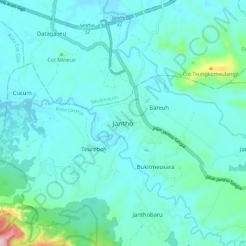 Mapa topográfico Jantho, altitude, relevo