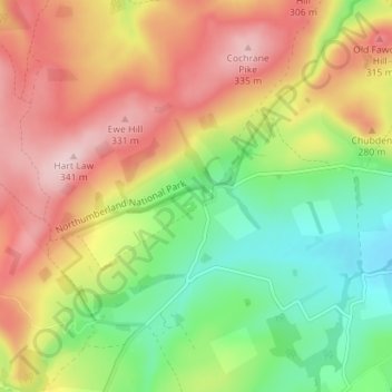 Mapa topográfico Prendwick, altitude, relevo