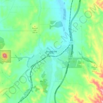 Mapa topográfico Broadford, altitude, relevo