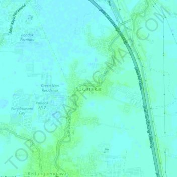 Mapa topográfico Sukamekar, altitude, relevo