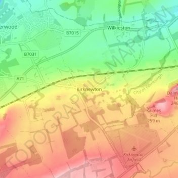 Mapa topográfico Kirknewton, altitude, relevo