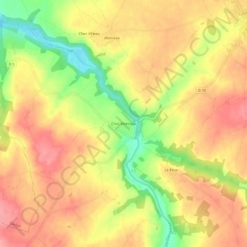 Mapa topográfico Chez Monroux, altitude, relevo