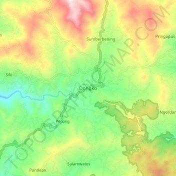 Mapa topográfico Dongko, altitude, relevo