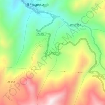 Mapa topográfico San Fernando, altitude, relevo