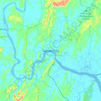 Mapa topográfico Samarinda, altitude, relevo
