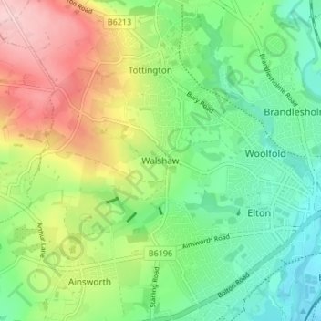 Mapa topográfico Walshaw, altitude, relevo