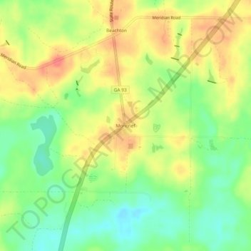 Mapa topográfico Moncrief, altitude, relevo