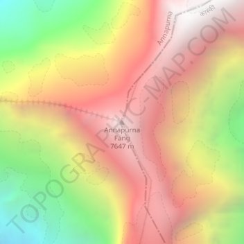 Mapa topográfico Annapurna Fang, altitude, relevo