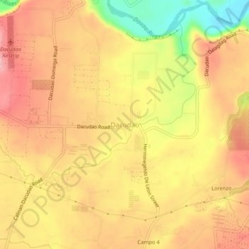 Mapa topográfico Dacudao, altitude, relevo