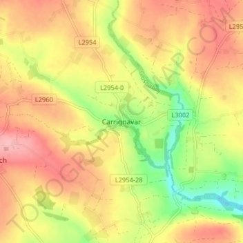 Mapa topográfico Carrignavar, altitude, relevo