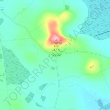 Mapa topográfico Croghan, altitude, relevo