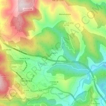 Mapa topográfico Ouselle, altitude, relevo