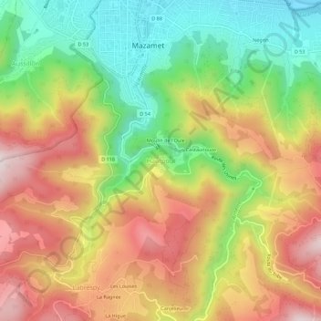 Mapa topográfico Hautpoul, altitude, relevo