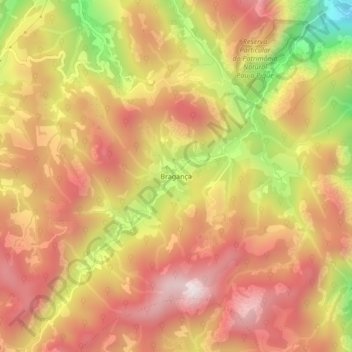 Mapa topográfico Bragança, altitude, relevo