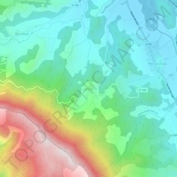 Mapa topográfico Jansac, altitude, relevo