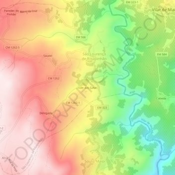 Mapa topográfico Vale das Gatas, altitude, relevo