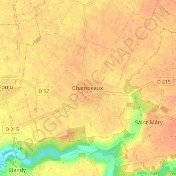Mapa topográfico Champeaux, altitude, relevo
