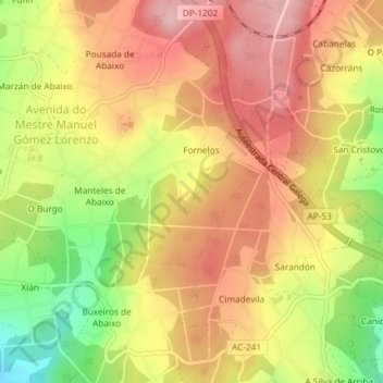 Mapa topográfico Cerradas do Monte, altitude, relevo