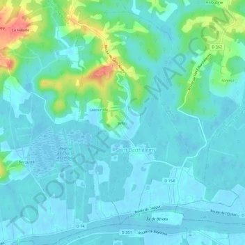 Mapa topográfico Julieu, altitude, relevo