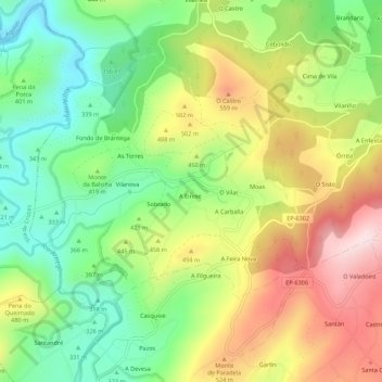Mapa topográfico Brántega, altitude, relevo