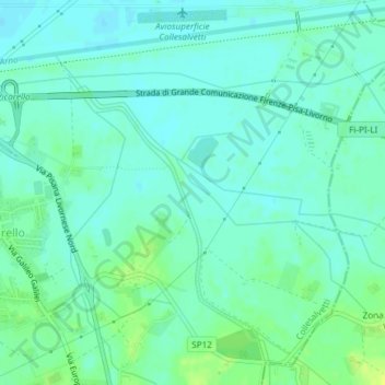 Mapa topográfico Grecciano, altitude, relevo