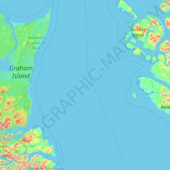 Mapa topográfico Skeena-Queen Charlotte, altitude, relevo