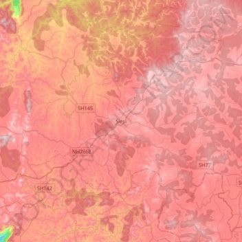 Mapa topográfico Sirsi, altitude, relevo