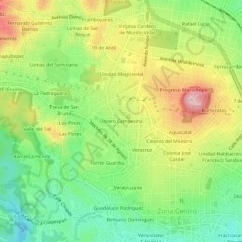Mapa topográfico Obrero Campesina, altitude, relevo