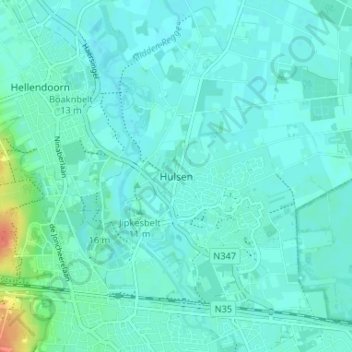 Mapa topográfico Hulsen, altitude, relevo