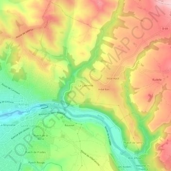 Mapa topográfico La Calmette, altitude, relevo