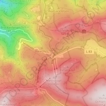 Mapa topográfico Sand, altitude, relevo