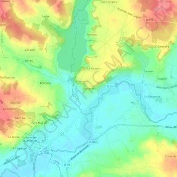 Mapa topográfico Lauzanac, altitude, relevo