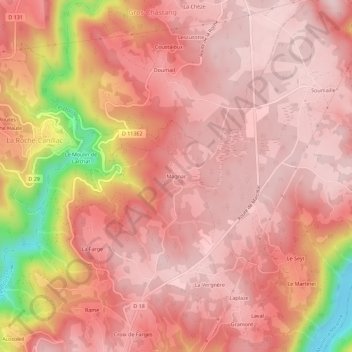 Mapa topográfico Magnac, altitude, relevo