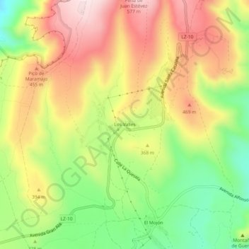 Mapa topográfico Los Valles, altitude, relevo