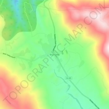 Mapa topográfico Bear Valley, altitude, relevo