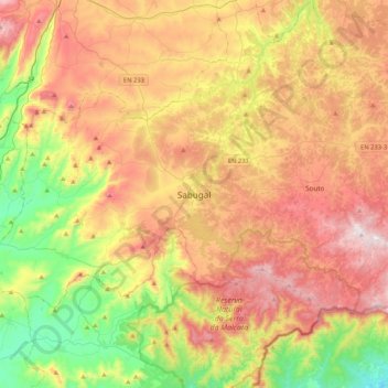 Mapa topográfico Sabugal, altitude, relevo