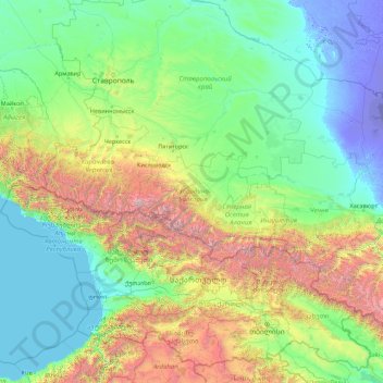 Mapa topográfico Кабардино-Балкария, altitude, relevo