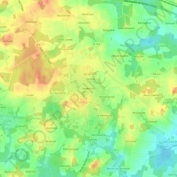 Mapa topográfico Kerleroux, altitude, relevo