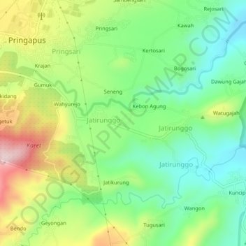 Mapa topográfico Kuncen, altitude, relevo