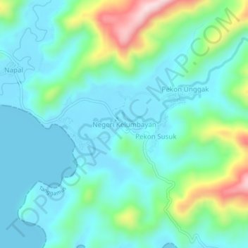 Mapa topográfico Negeri Kelumbayan, altitude, relevo