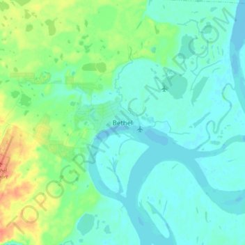 Mapa topográfico Bethel, altitude, relevo
