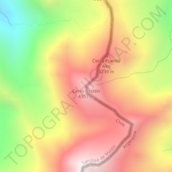 Mapa topográfico Cerro Pastén, altitude, relevo