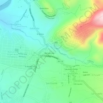 Mapa topográfico A, altitude, relevo