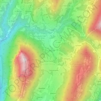 Mapa topográfico Le Charpen, altitude, relevo