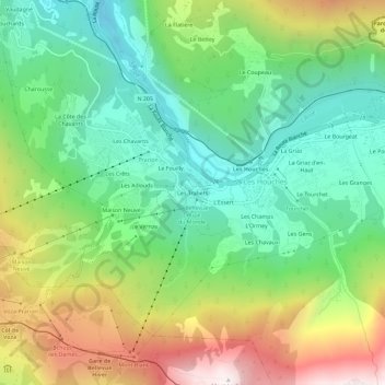 Mapa topográfico Les Trabets, altitude, relevo