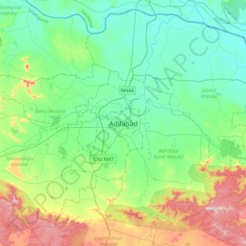 Mapa topográfico Adilabad, altitude, relevo