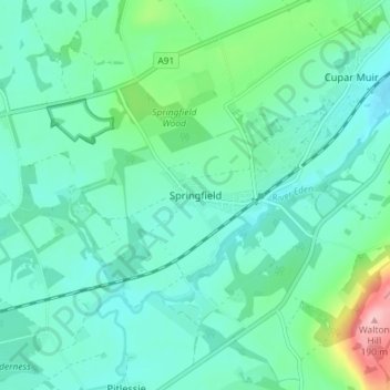 Mapa topográfico Springfield, altitude, relevo